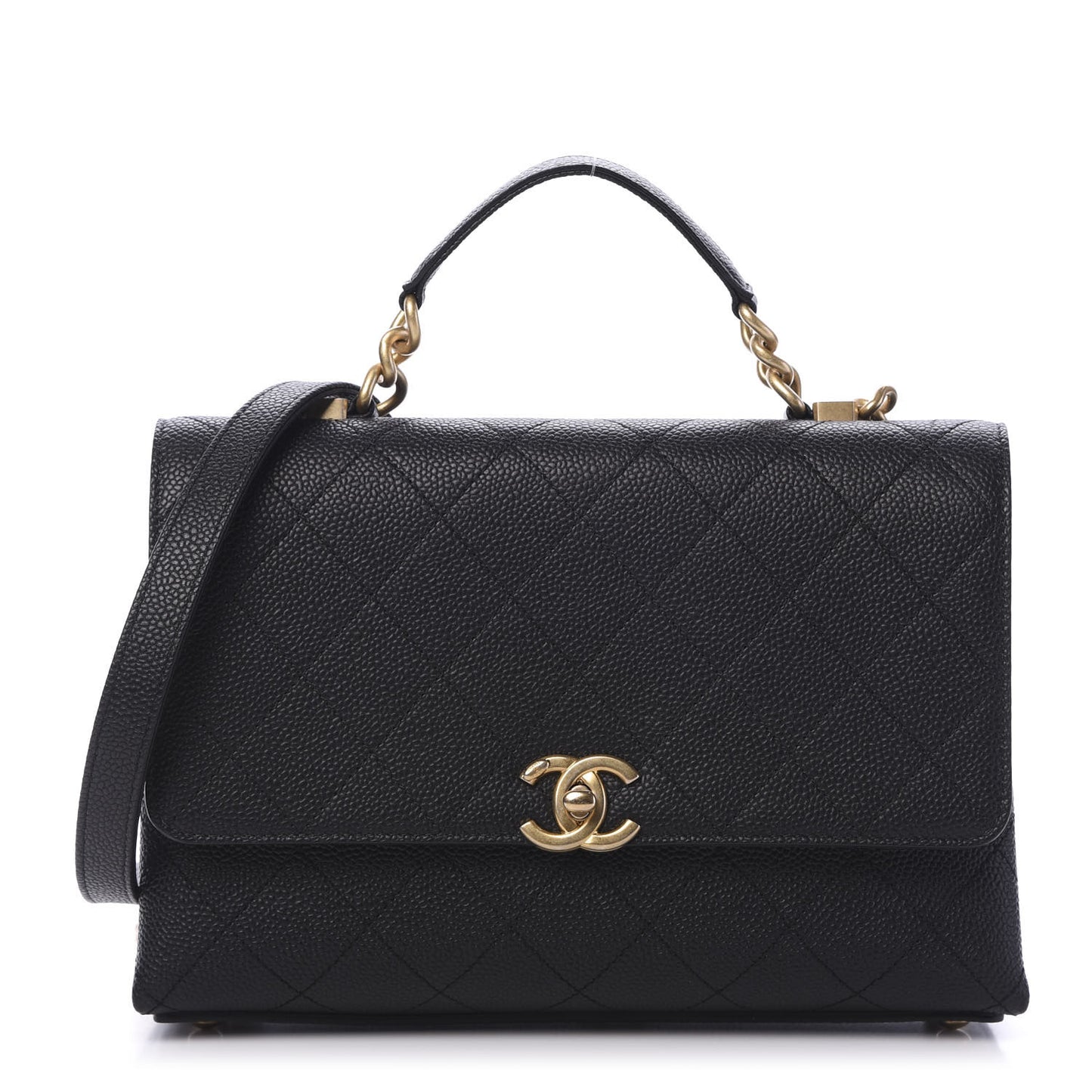 Grained Calfskin Small Stitched Flap Black