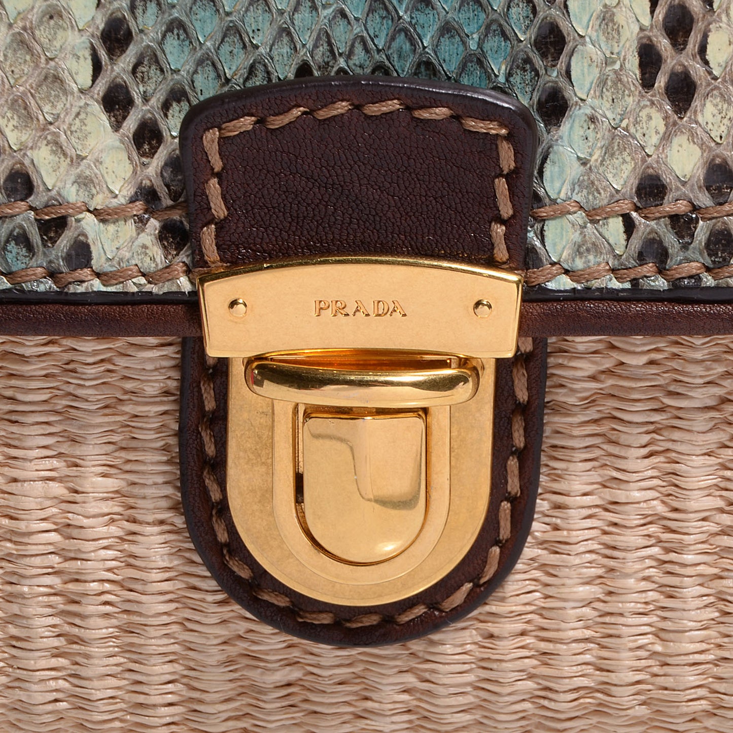 Python Calfskin Paglia Twist Shoulder Bag Natural Azzurro