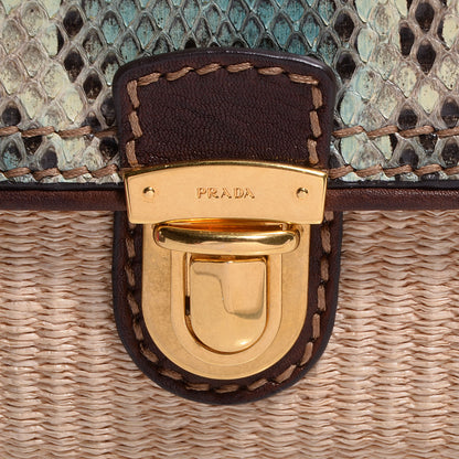 Prada Python Calfskin Paglia Twist Shoulder Bag Natural Azzurro 3 of 11