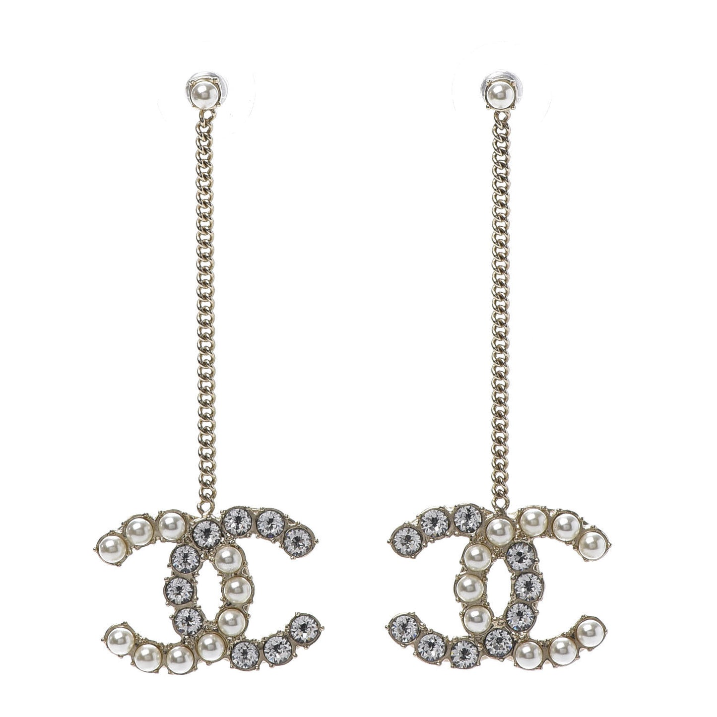 Crystal Pearl Dazzling Domino Drop Earrings Matte Gold