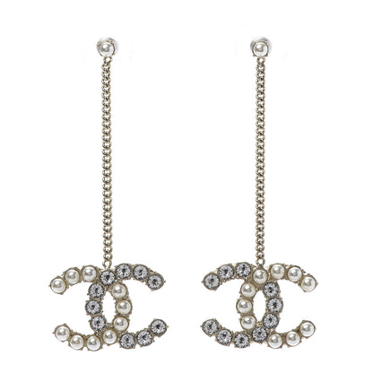Chanel Crystal Pearl Dazzling Domino Drop Earrings Matte Gold 1 of 5