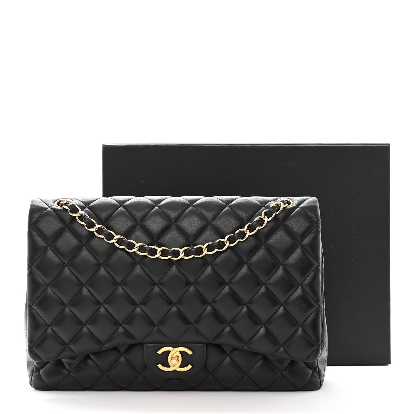 Lambskin Quilted Maxi Double Flap Black