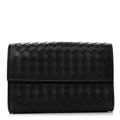 Bottega Veneta Nappa Intrecciato Continental Compact Flap Wallet Black 1 of 7