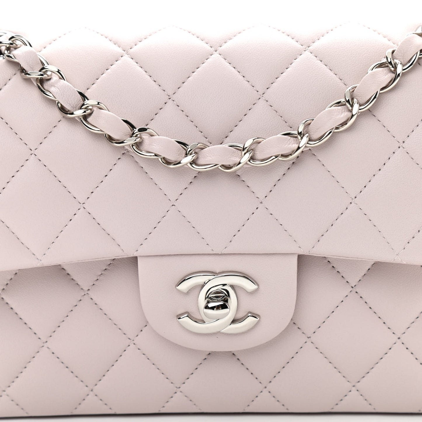 Lambskin Quilted Small Double Flap Light Purple