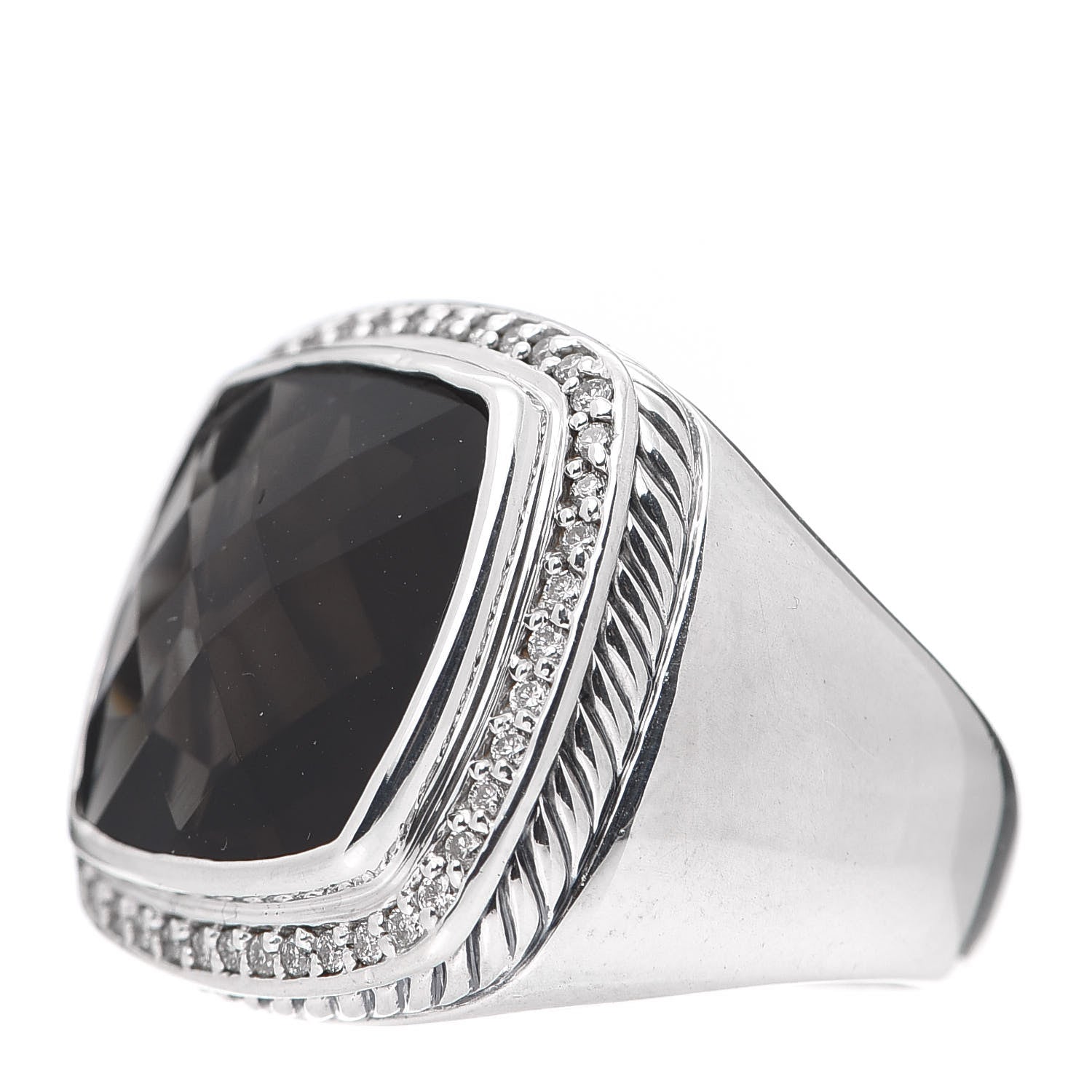 David Yurman Sterling Silver Diamond Smoky Quartz 14mm Albion Statement Ring 52 6 3 of 5