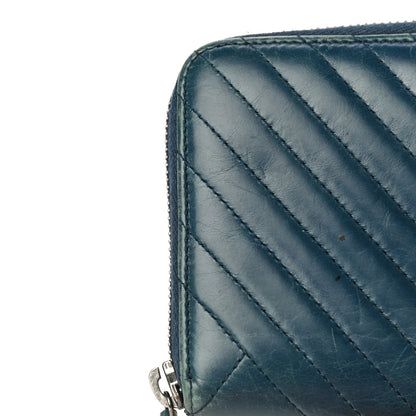 Chanel Glazed Calfskin Quilted Small Coco Boy Zip Around Wallet Blue 25 of 26