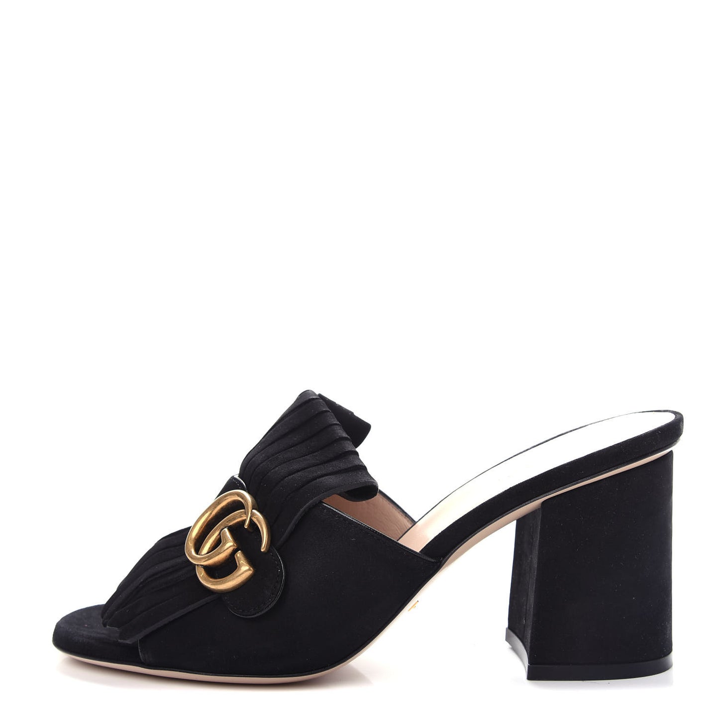 Kid Scamosciato GG Marmont Fringe 75mm Slide Sandals 38 Black