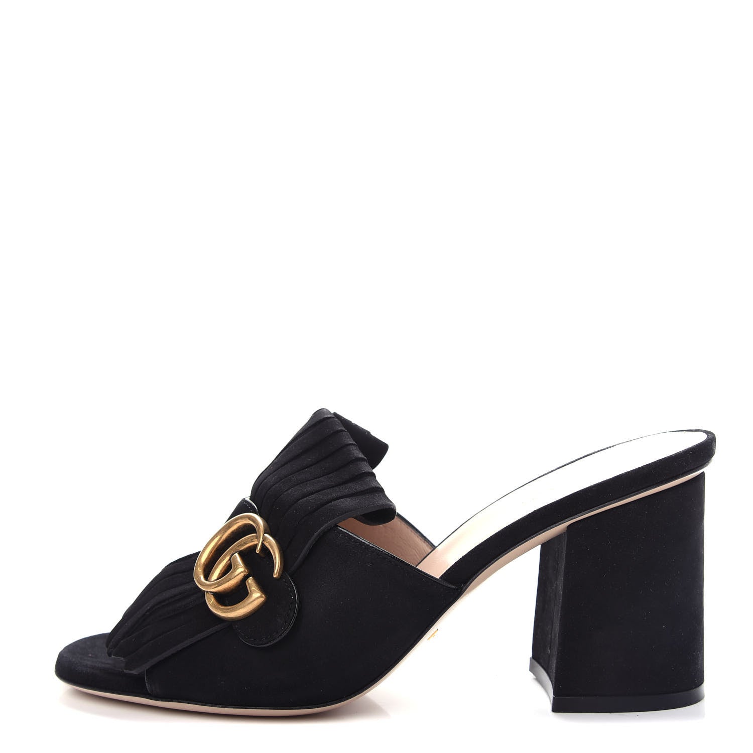 Gucci Kid Scamosciato GG Marmont Fringe 75mm Slide Sandals 38 Black 1 of 10