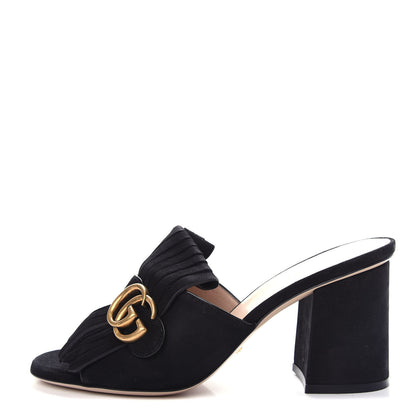 Gucci Kid Scamosciato GG Marmont Fringe 75mm Slide Sandals 38 Black 1 of 10