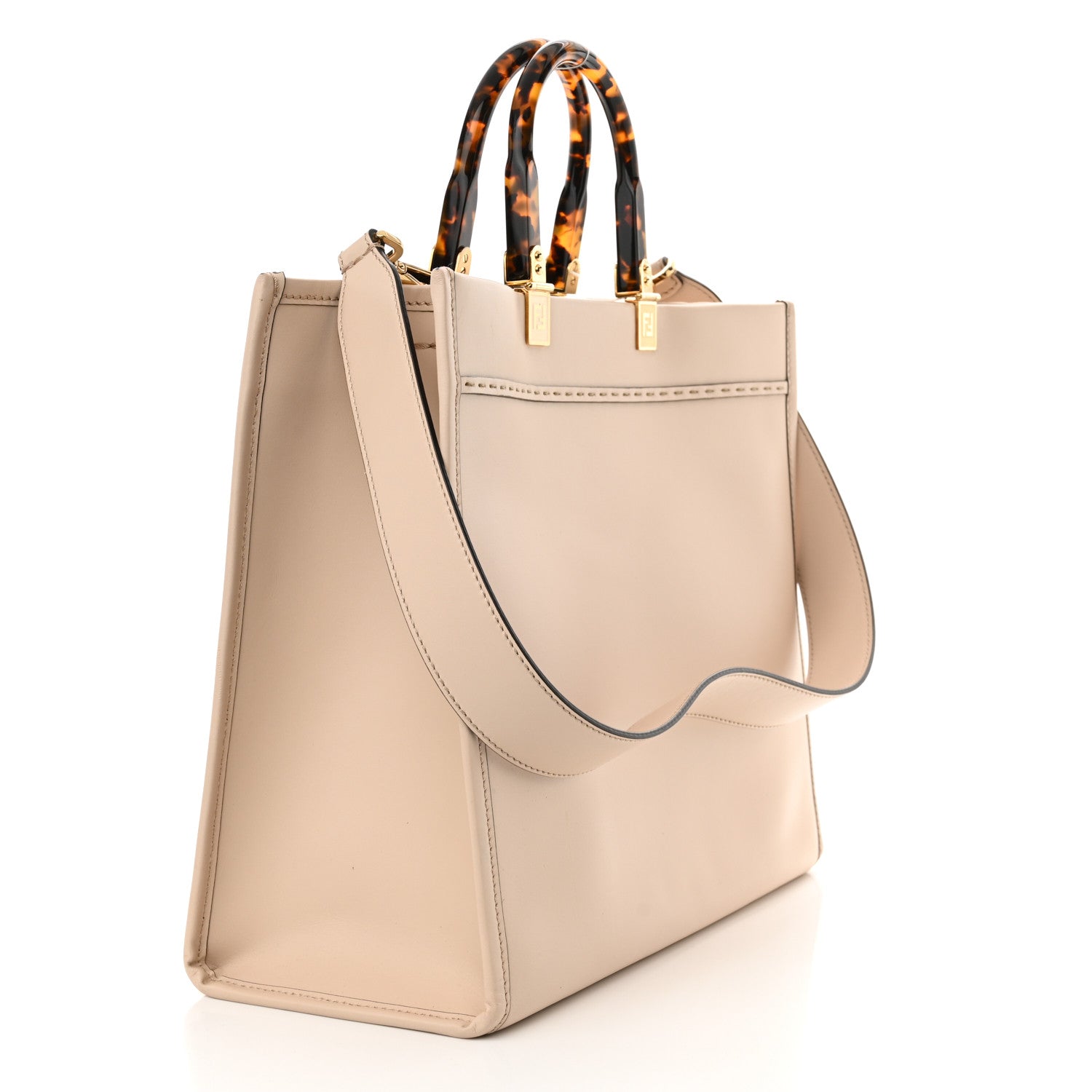 Fendi Vitello King Plexiglass Logo Embossed Medium Fendi Sunshine Shopper Tote Light Rose 3 of 12