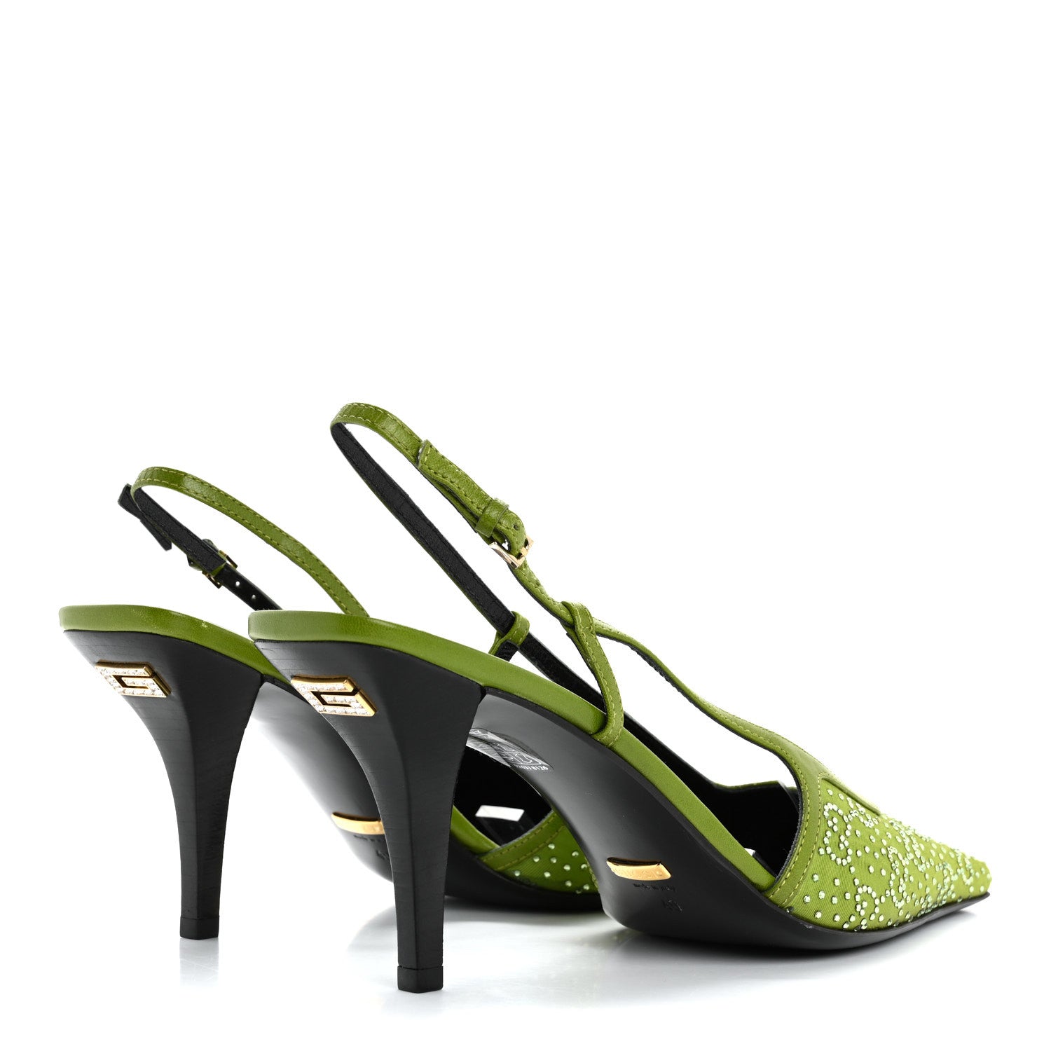 Gucci Moire Fabric Malaga Kid Crystal GG Monogram Square G 75mm Slingback Pumps 40 Lemon Leaf 5 of 9
