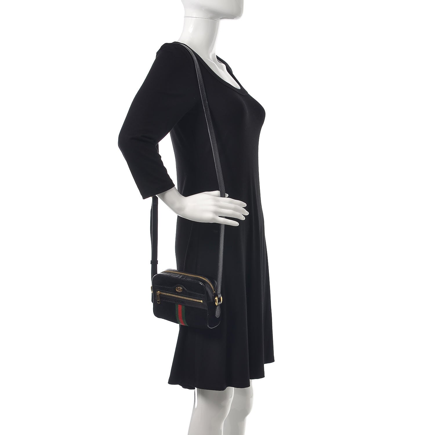 Gucci Suede Patent Web Mini Ophidia Shoulder Bag Black 2 of 10