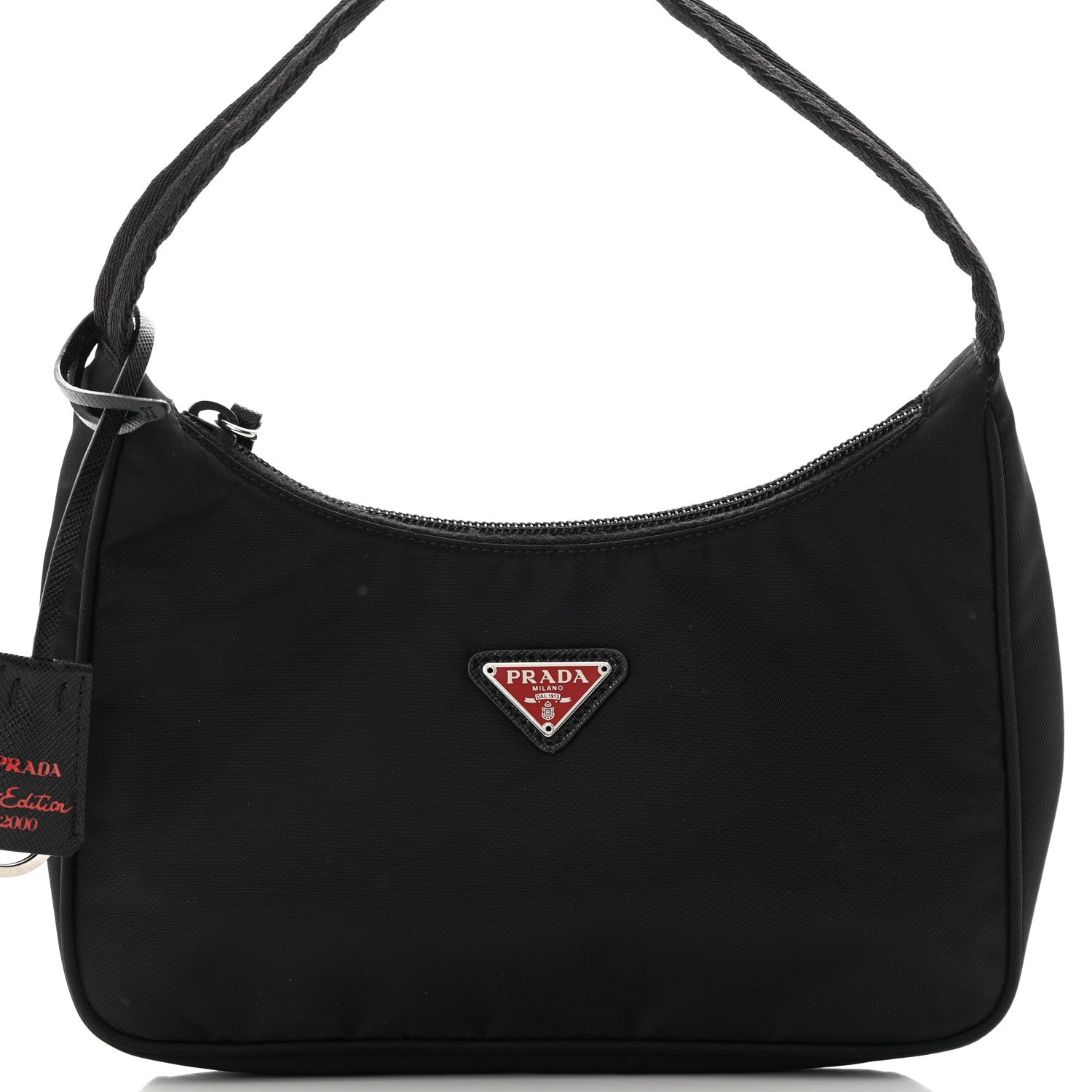 Prada Tessuto Nylon Saffiano Lunar New Year Mini Re-Edition 2000 Bag Black Fuoco 9 of 13