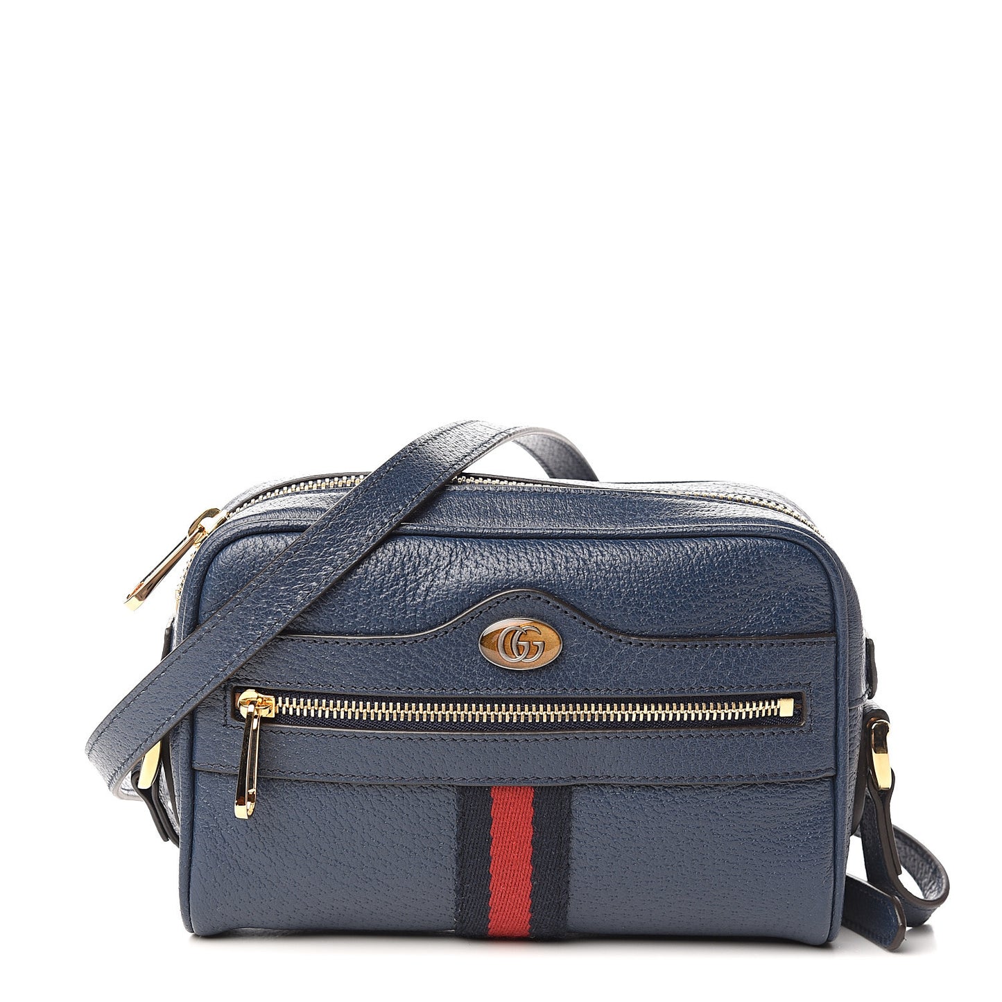 Textured Calfskin Web Mini Ophidia Shoulder Bag Blue Agata