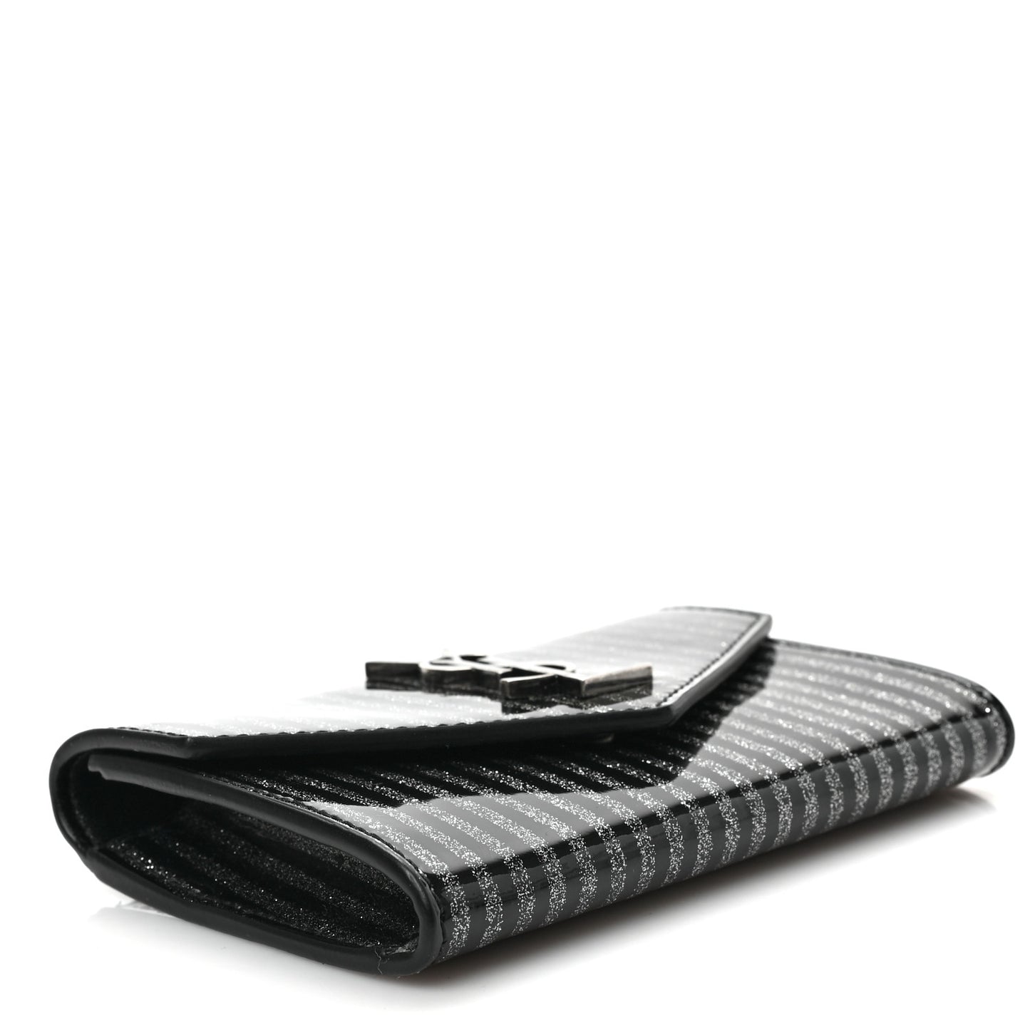 Patent Glitter Striped Wallet Black Silver
