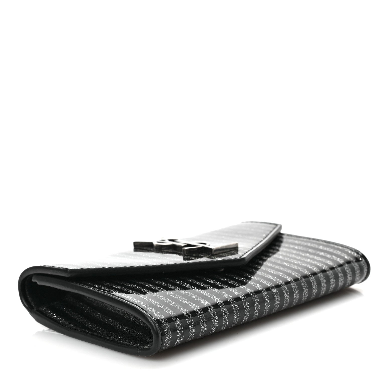 Saint Laurent Patent Glitter Striped Wallet Black Silver 6 of 6