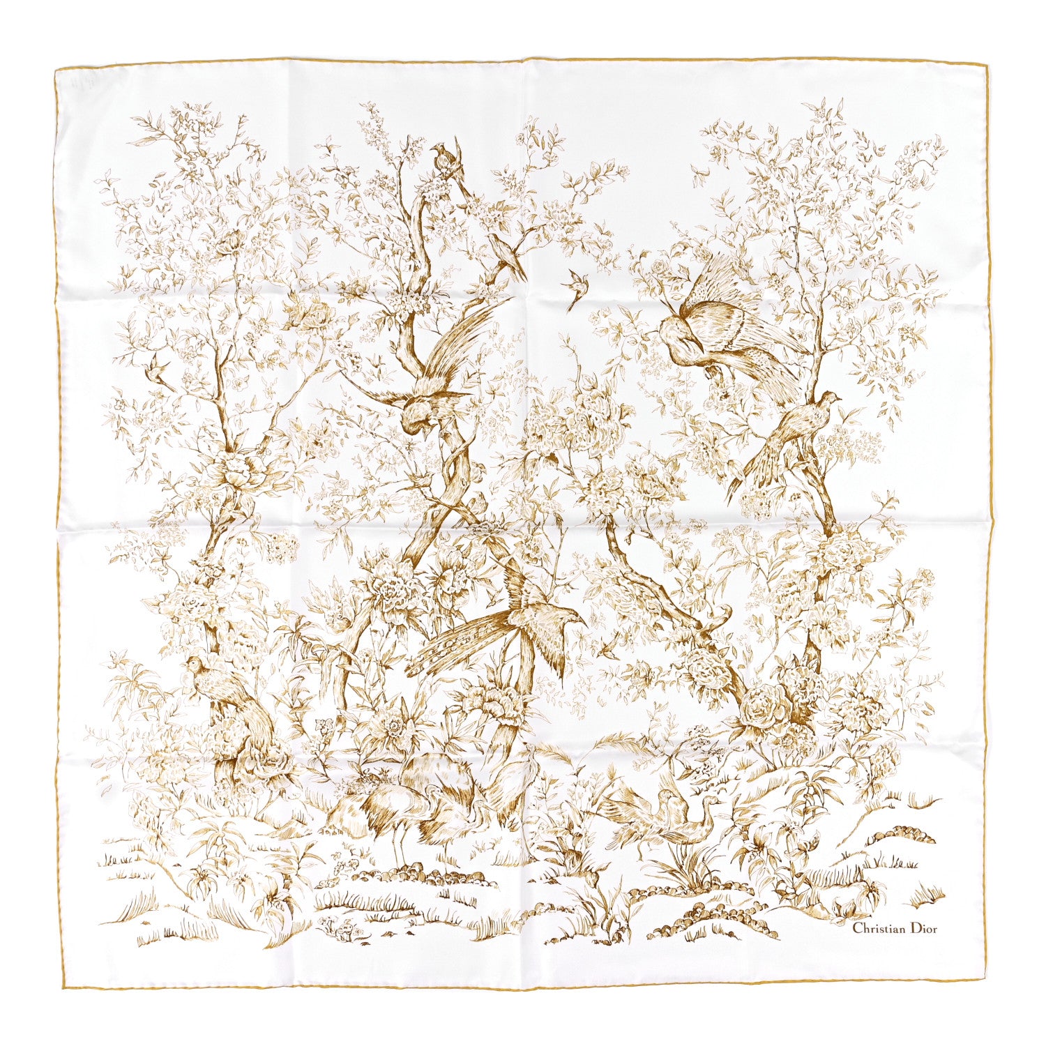 Christian Dior Silk Jardin D'Hiver Scarf White Gold 1 of 4