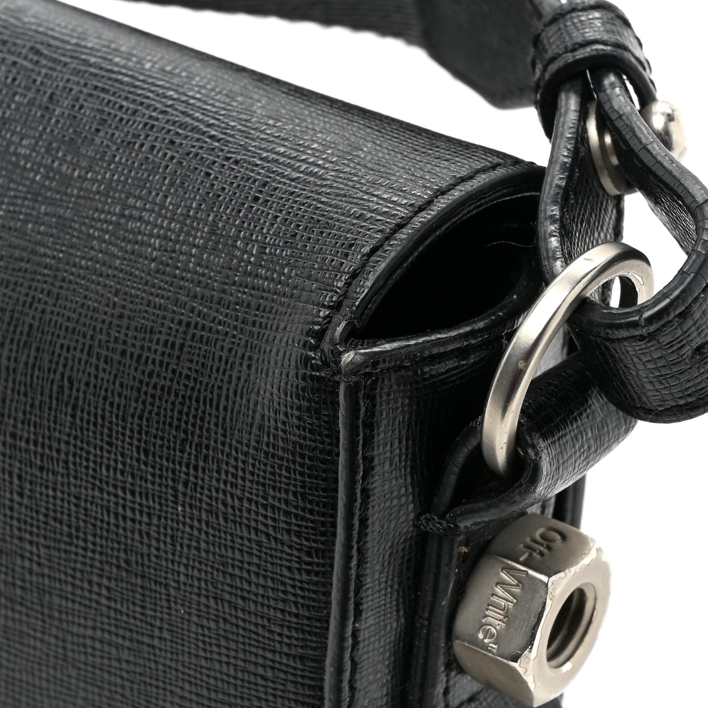 Saffiano Striped Mini Diag Binder Clip Bag Black White