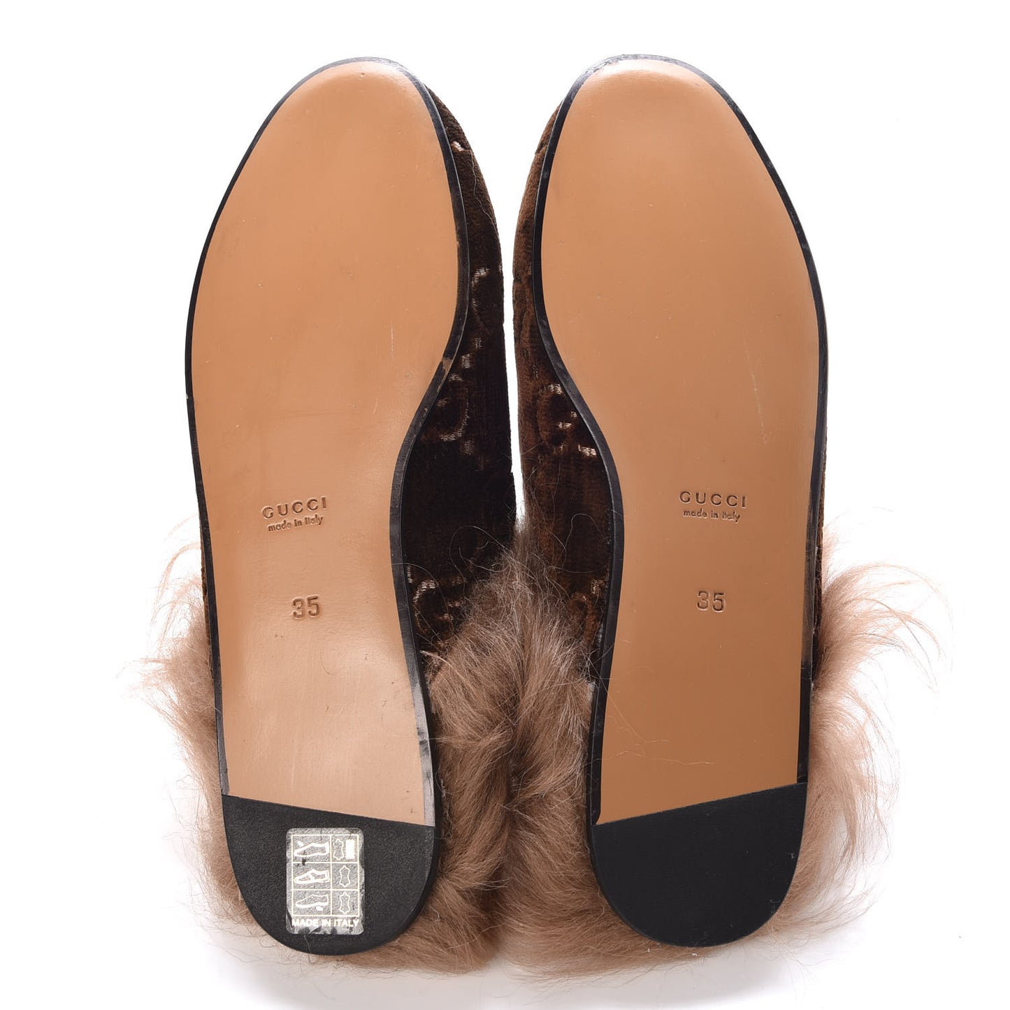 Velvet GG Monogram Fur Womens Princetown Slippers 35 Brown Black Natural