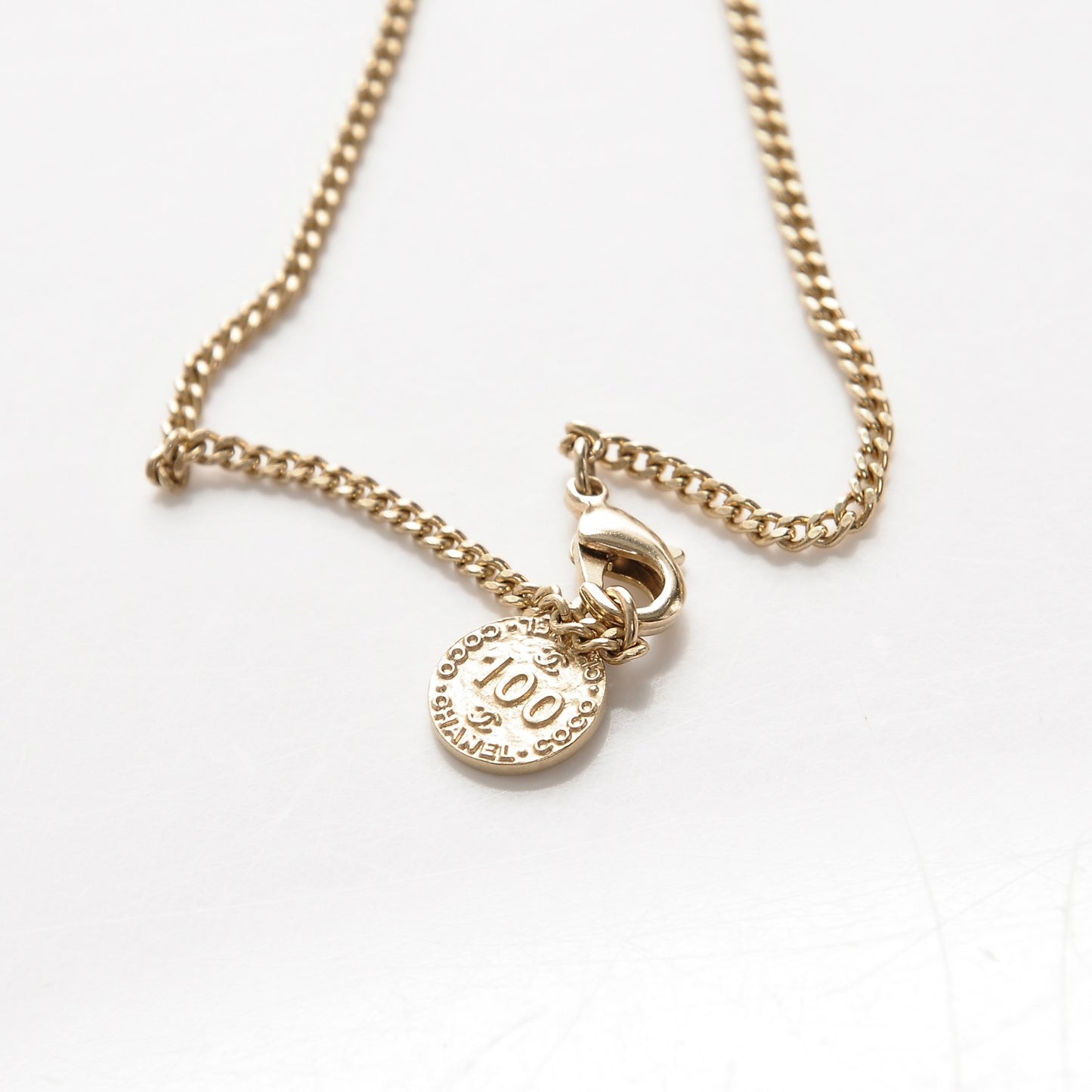 Enamel Pearl CC Pendant Necklace Light Gold