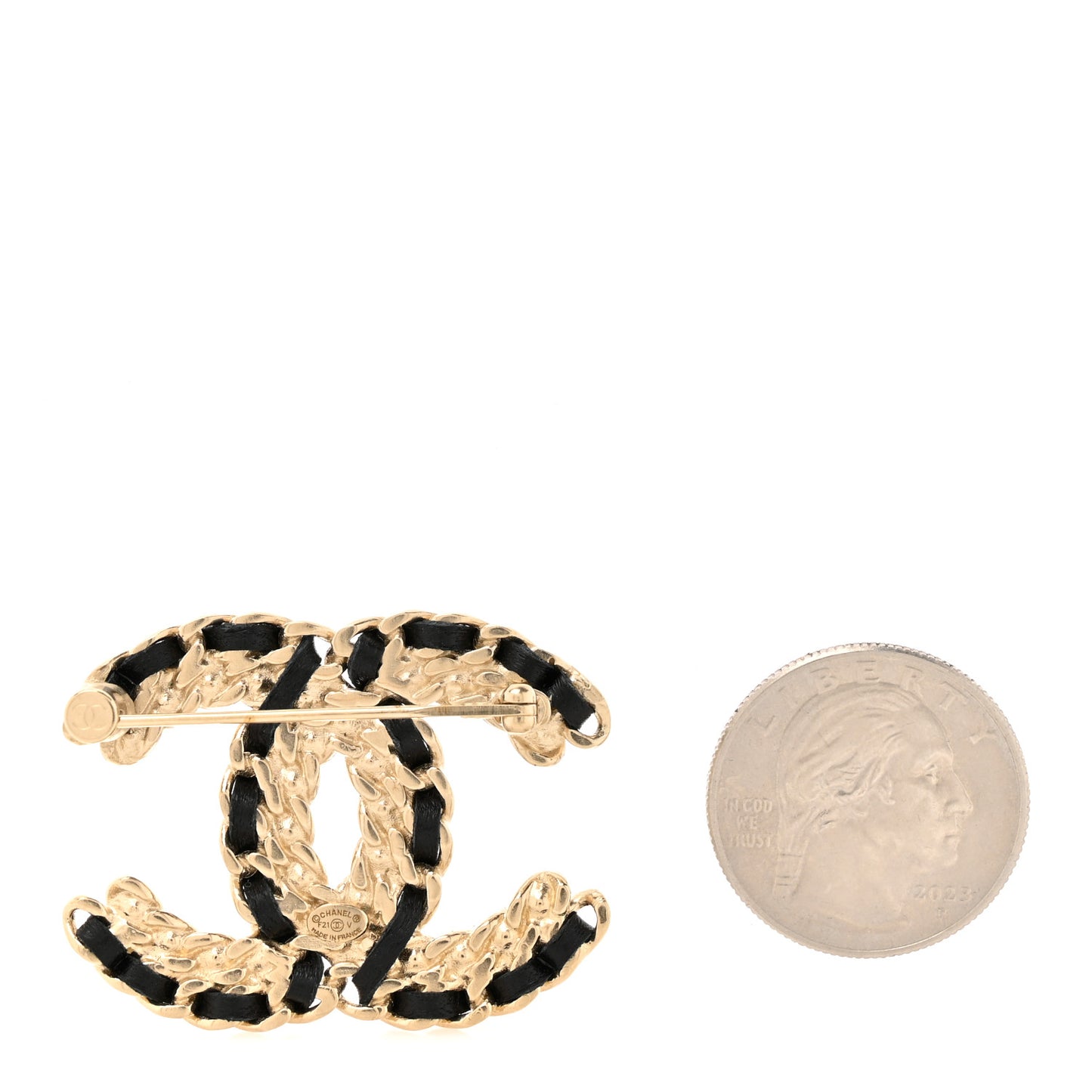 Lambskin Crystal Vintage Allure CC Chain Brooch Black Gold