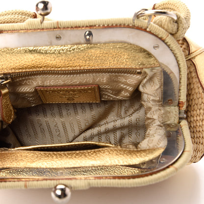 Prada Paglia Cinghiale Frame Satchel Naturale Oro 5 of 12