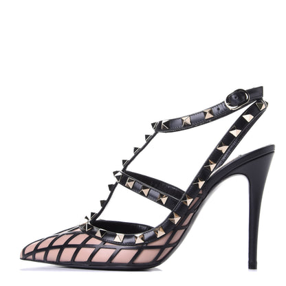 Valentino Garavani Calfskin Nappa Boudoir Rockstud Ankle Strap 100mm Pumps 38 Rose Cannelle Black 1 of 11