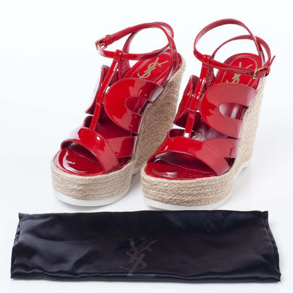 Saint Laurent Patent Saint Malo Platform Espadrille Wedge Sandals 38 NEW Red 10 of 10