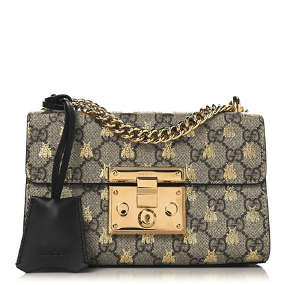 Gucci GG Supreme Monogram Bees Small Padlock Shoulder Bag Black 1 of 11