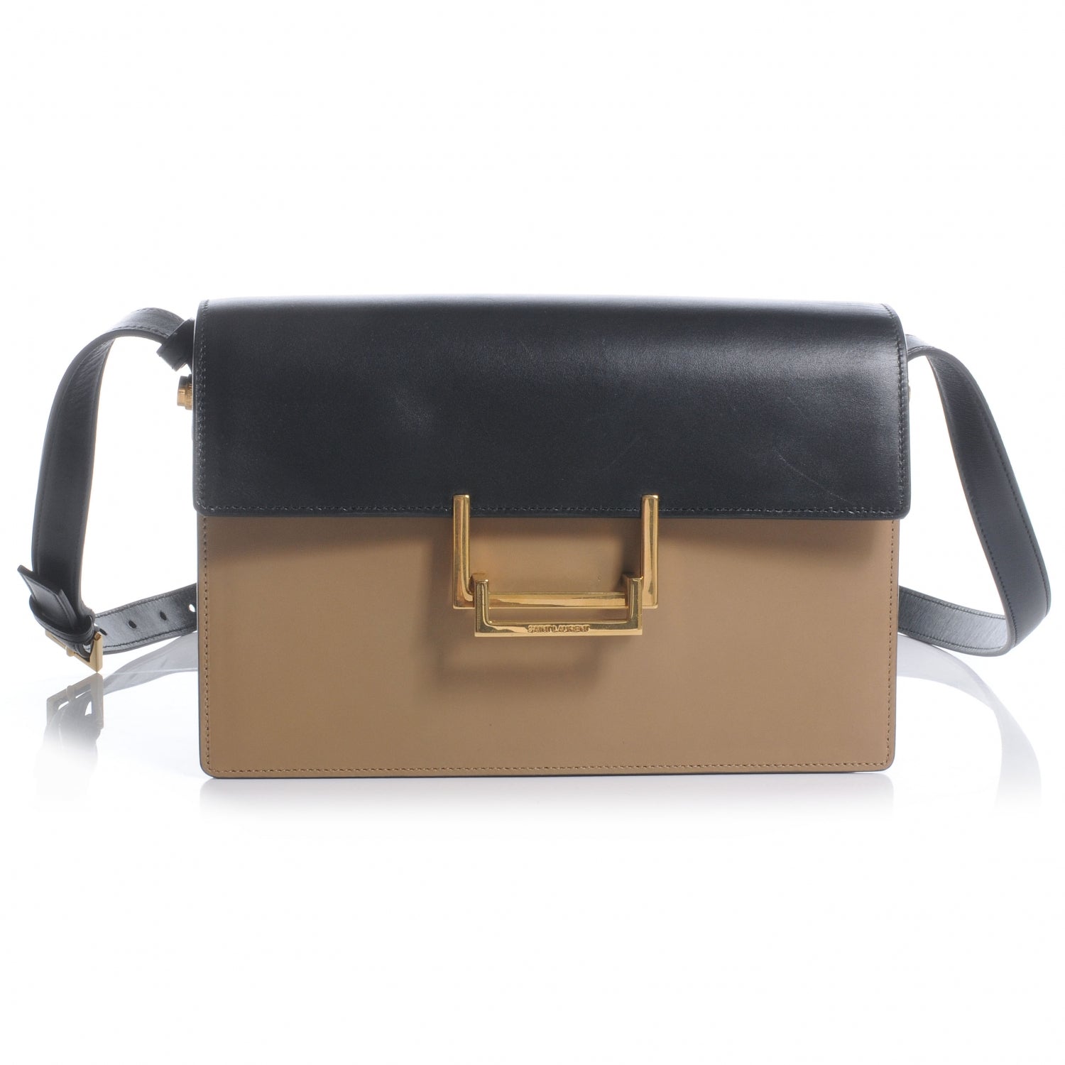 Saint Laurent Leather Medium Bi-Color Lulu Satchel Beige Black 1 of 8