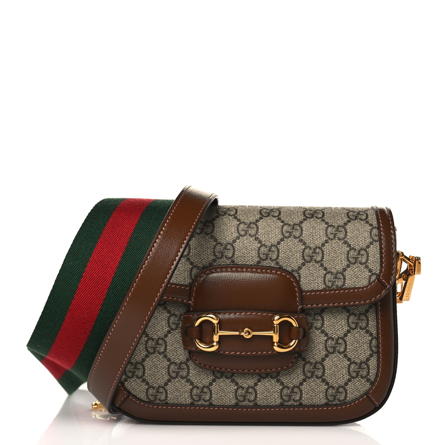 Gucci GG Supreme Monogram Web Mini Horsebit 1955 Shoulder Bag Beige Brown Sugar 1 of 10