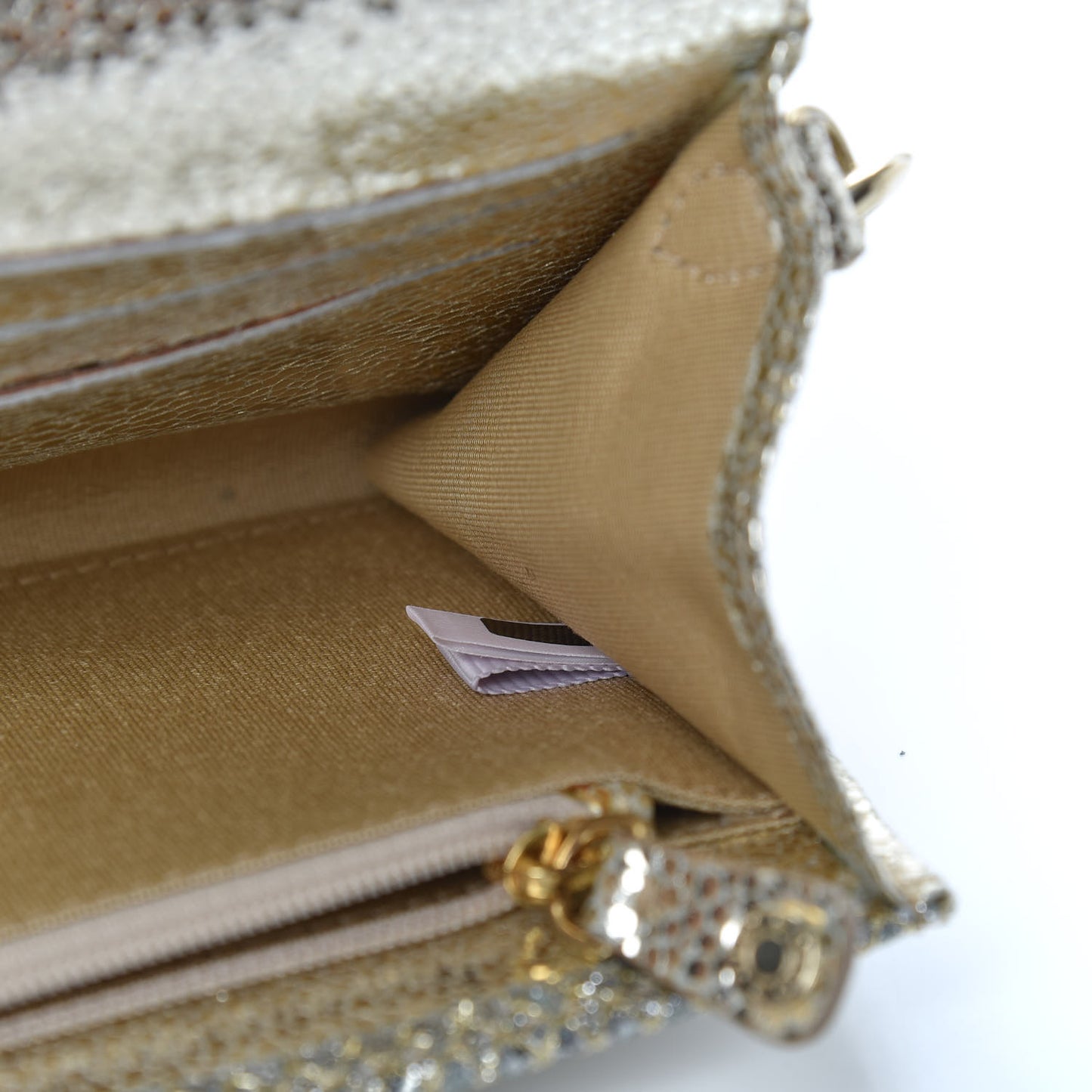 Glitter Fabric Large Riane Clutch Champagne
