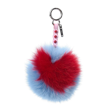 Fendi Fox Fur Vitello Dolce Heart Studded Pom Pom Bag Charm Nebula Rosso 1 of 6