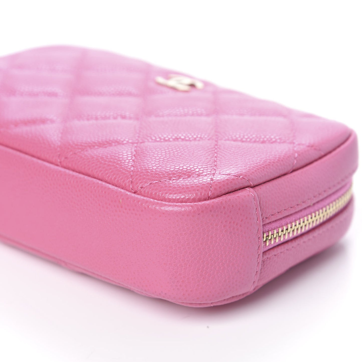 Caviar Quilted Small Curvy Pouch Cosmetic Case Pink
