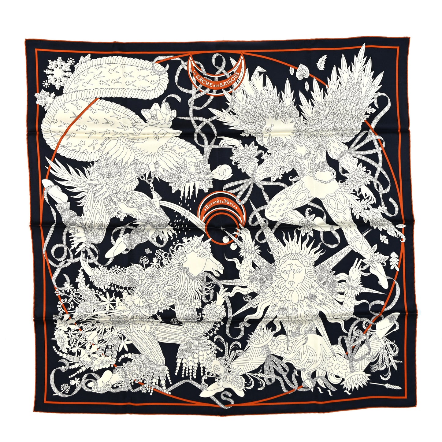 Silk Le Sacre Des Saisons Scarf 90 Bleu Black Creme