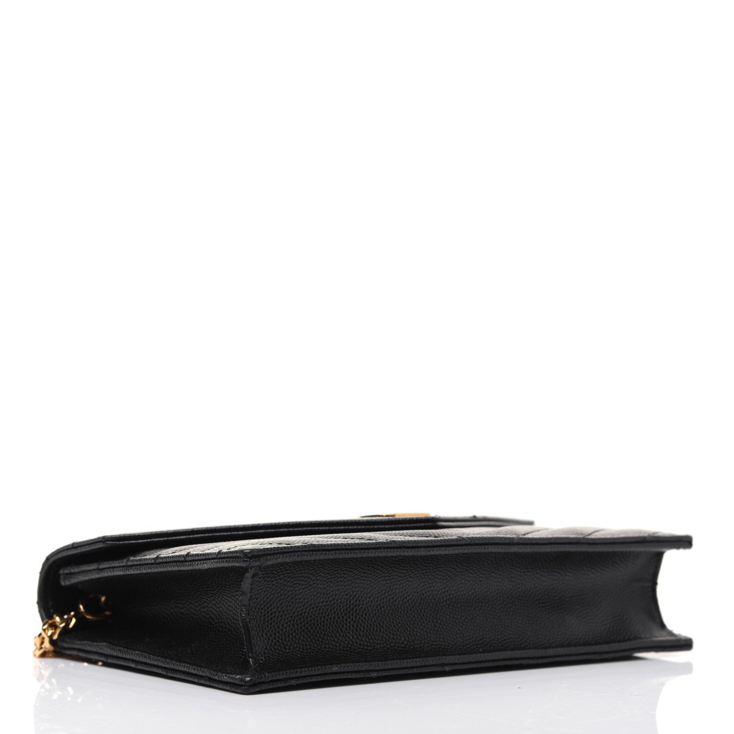 Saint Laurent Grain De Poudre Matelasse Chevron Monogram Envelope Chain Wallet Black 4 of 17