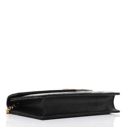 Saint Laurent Grain De Poudre Matelasse Chevron Monogram Envelope Chain Wallet Black 4 of 17