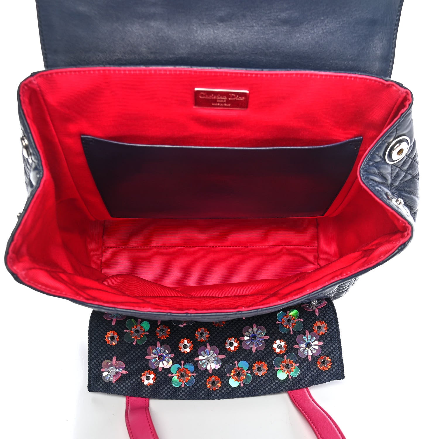 Christian Dior Lambskin Mesh Cannage Embroidered Stardust Backpack Navy Pink 4 of 8