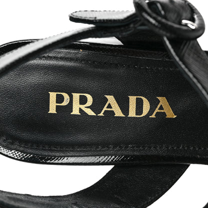 Prada Vernice Saffiano Embossed Crisscross Platform 20/65mm Sandals 36 Black 5 of 8
