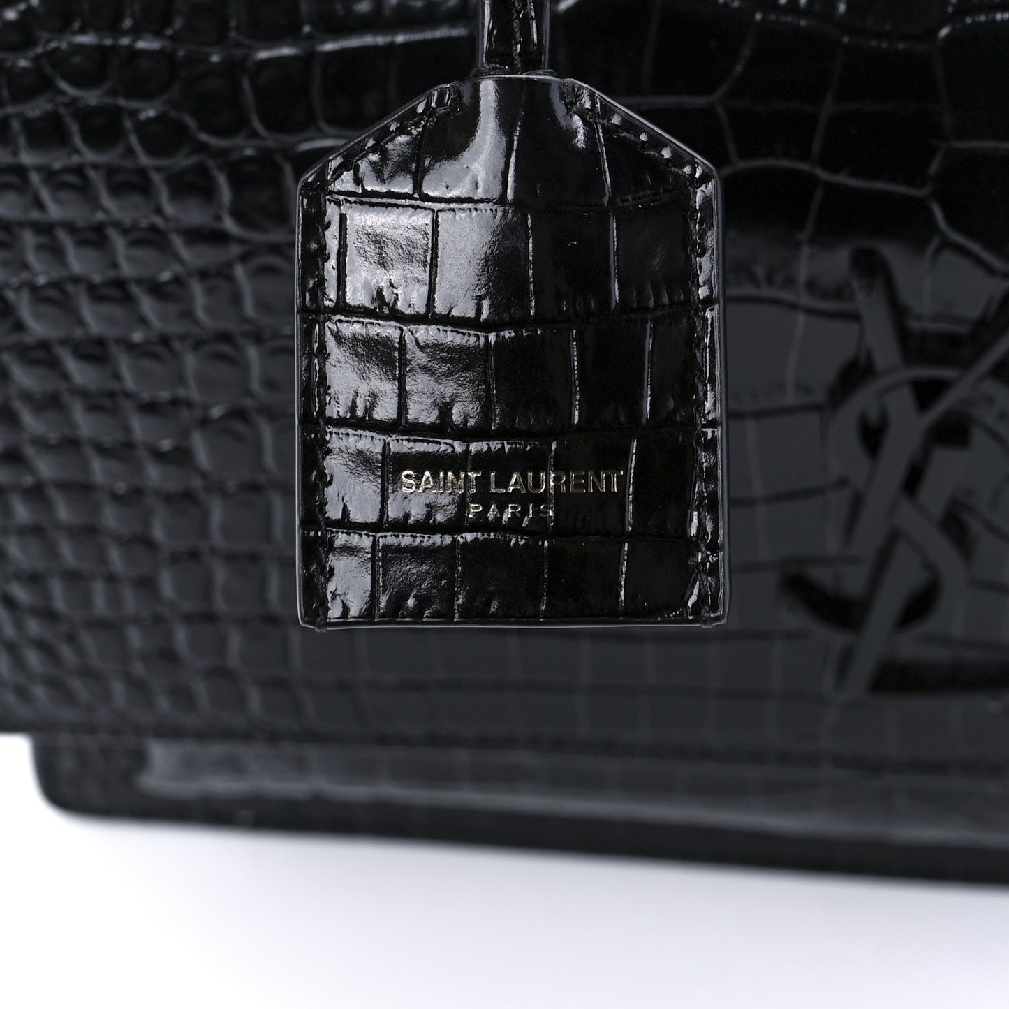 Calfskin Crocodile Embossed Medium Monochrome Monogram Sunset Black