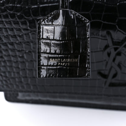 Saint Laurent Calfskin Crocodile Embossed Medium Monochrome Monogram Sunset Black 7 of 9