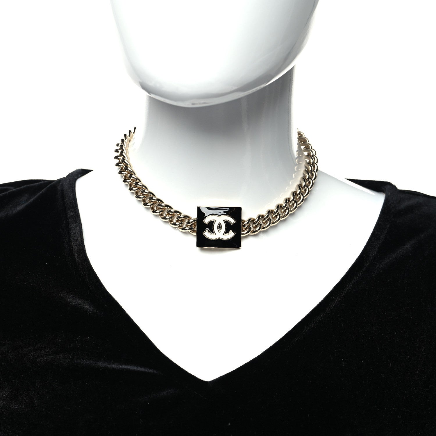 Chanel Metal Enamel CC Square Choker Gold Black White 2 of 5