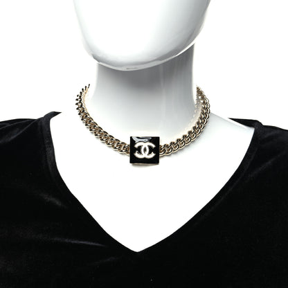 Chanel Metal Enamel CC Square Choker Gold Black White 2 of 5