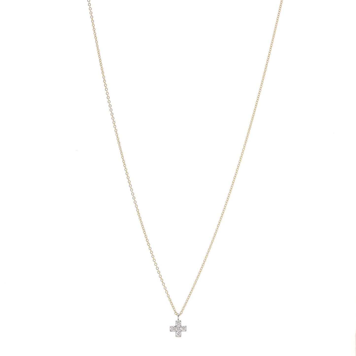 18K Yellow Gold Platinum Diamond Cruciform Cross Pendant Necklace