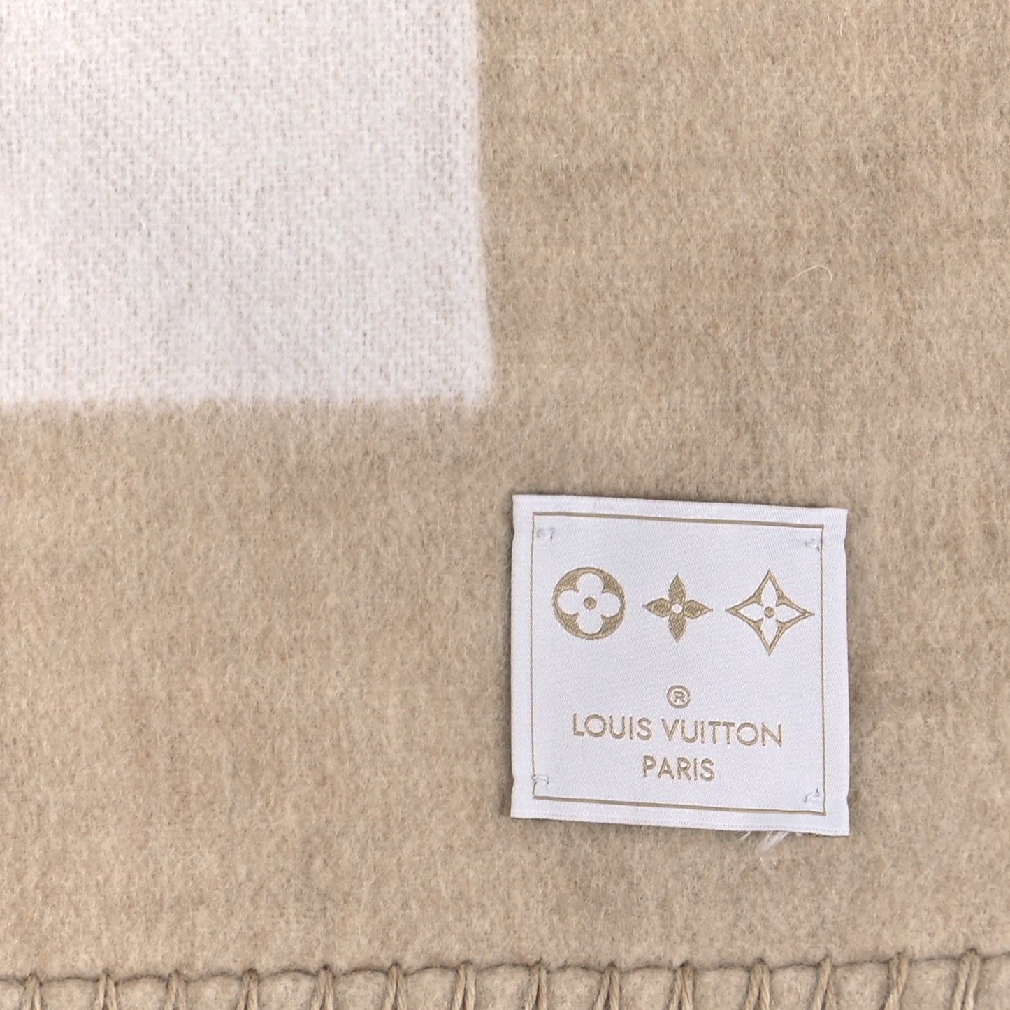 Wool Cashmere Plaid Monogram Blanket Beige