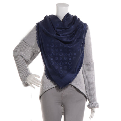 Louis Vuitton Wool Silk Monogram Shawl Blue Nuit 2 of 5