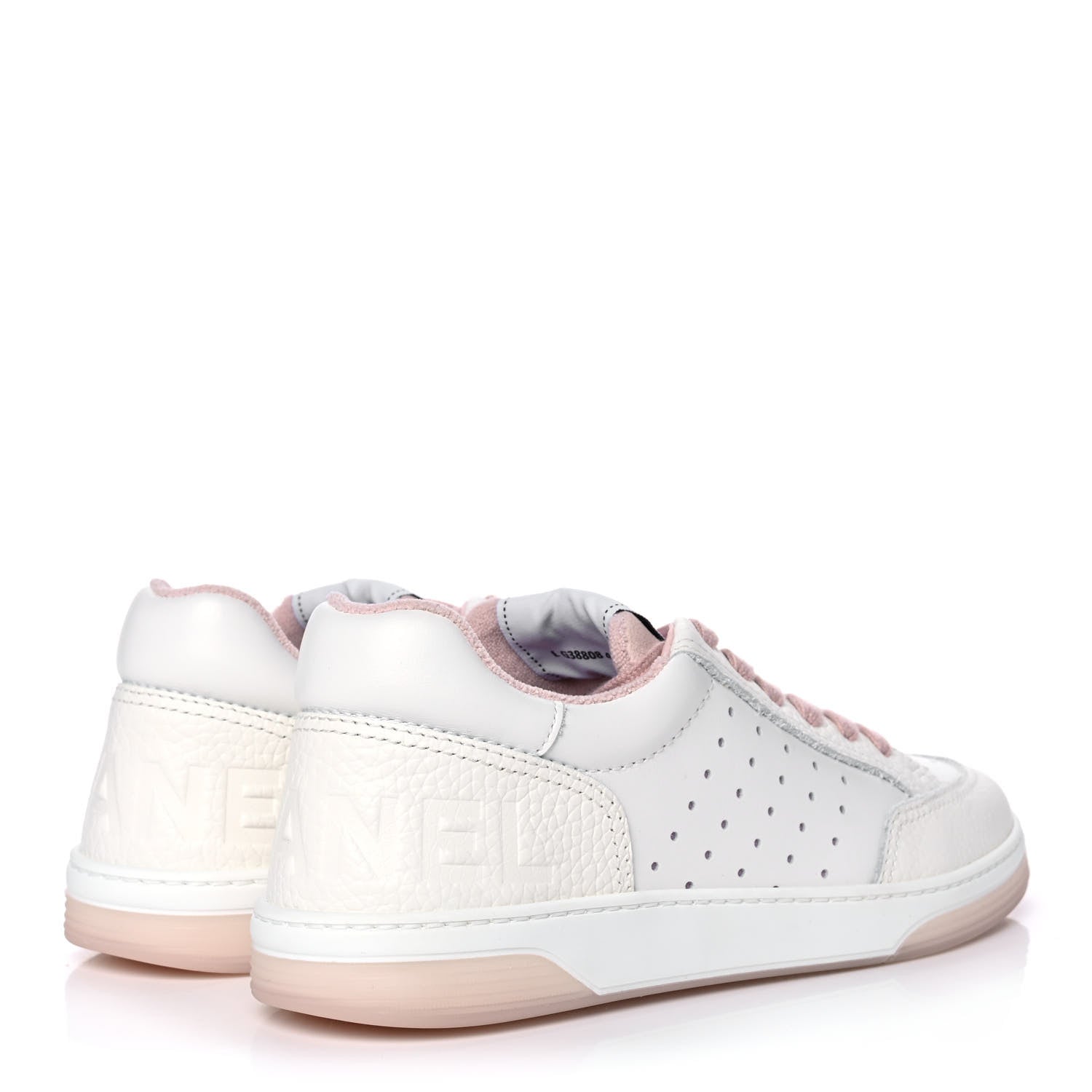 Chanel Grained Calfskin Fabric Womens Logo Sneakers 40.5 White Pink 4 of 10