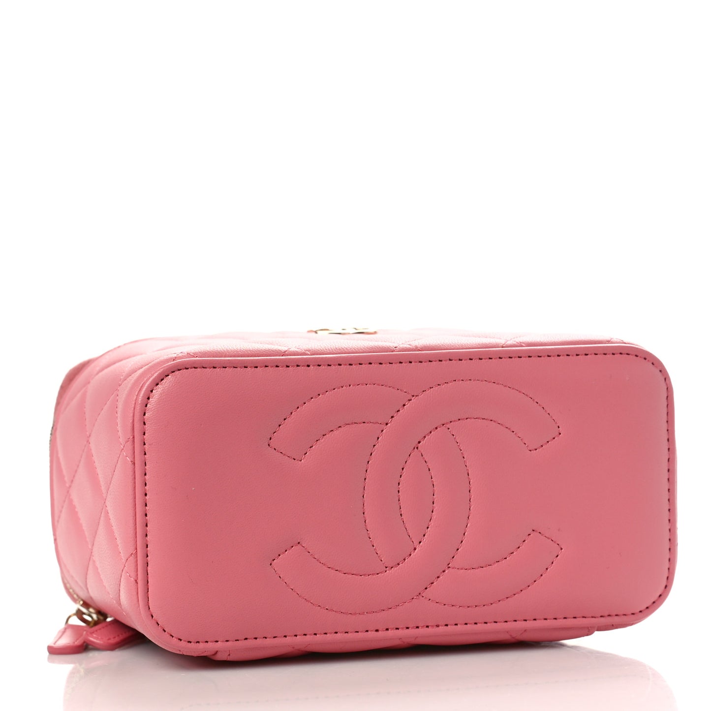 Lambskin Quilted Small Top Handle Vanity Case With Chain Pink