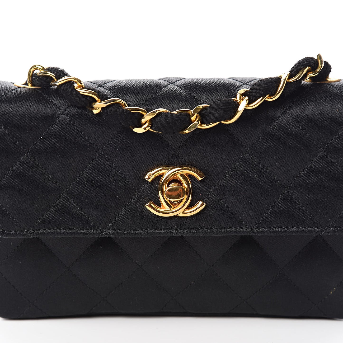 Satin Quilted Micro Mini Flap Black