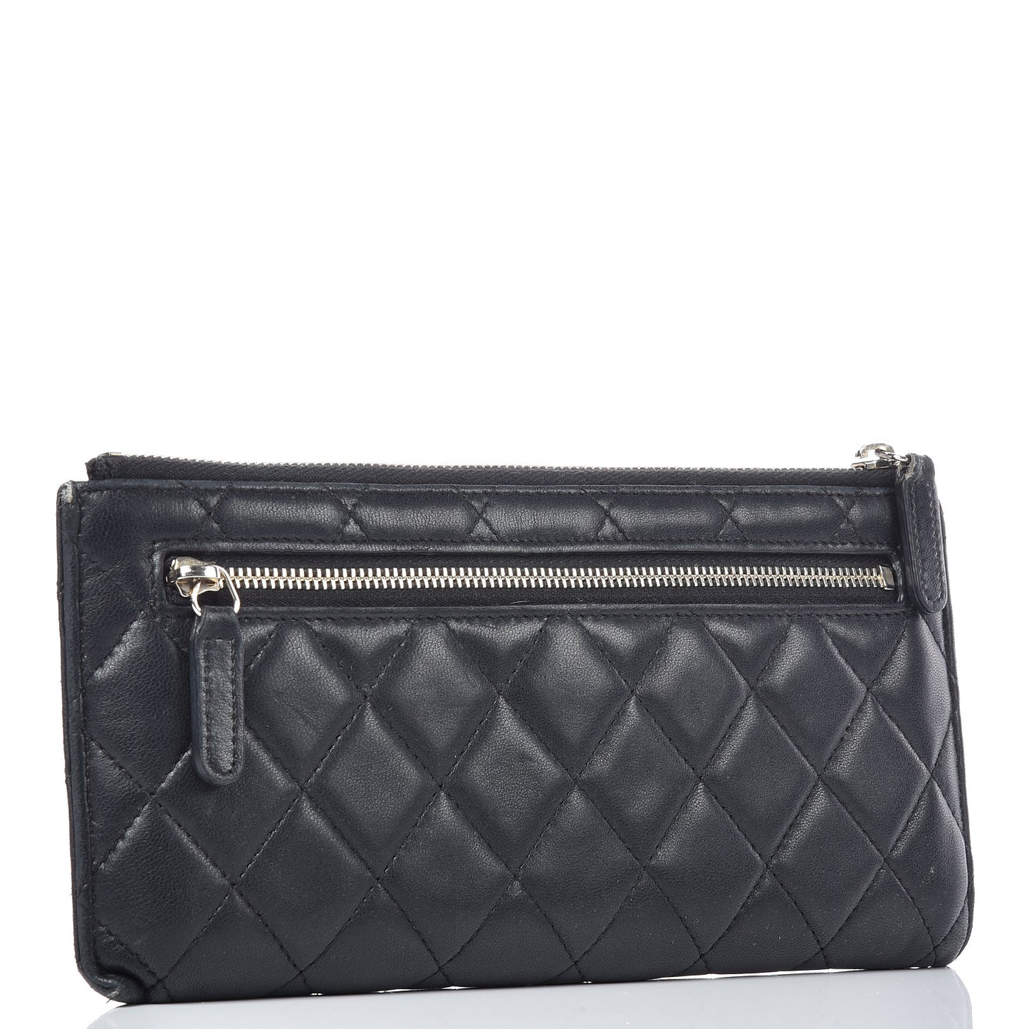 Lambskin Quilted Zip Pouch Black